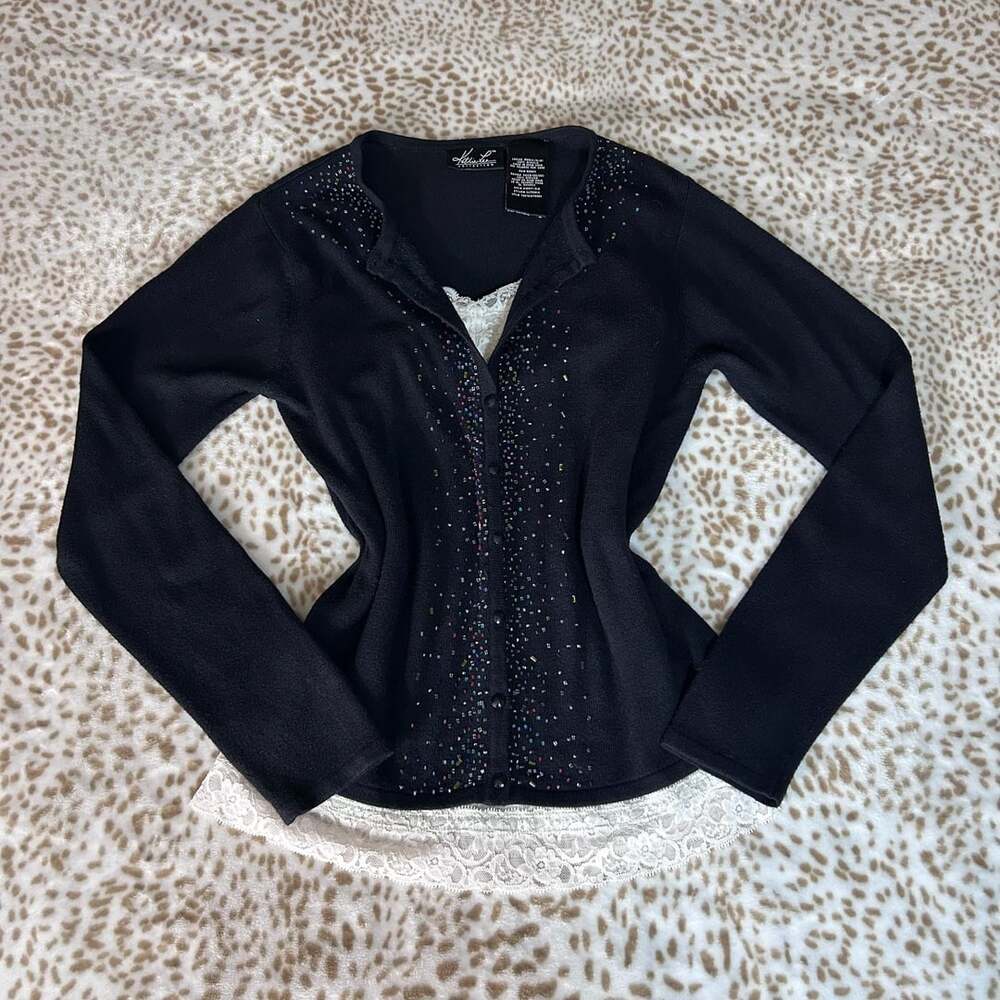 Vintage Kathie Lee Collection Black Beaded Cardigan Size Small